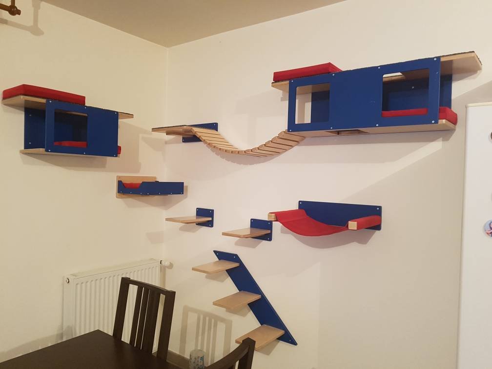 Cat Wall Shelf Bridge Bed Bundle - Slightly Less Big Corner Bundle - Scratchy Things Premium Pet Furniture