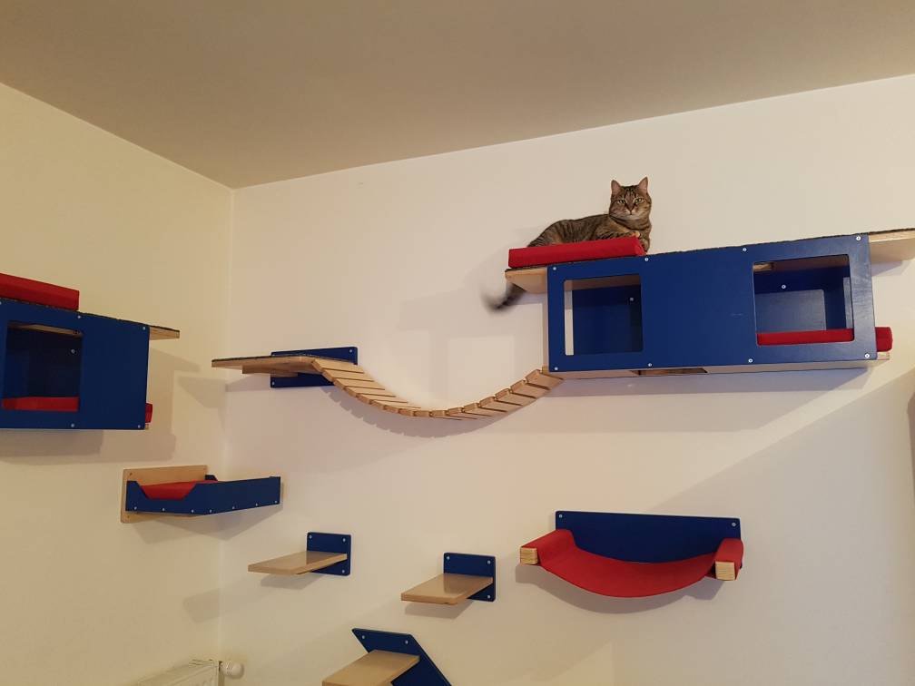 Cat Wall Shelf Bridge Bed Bundle - Slightly Less Big Corner Bundle - Scratchy Things Premium Pet Furniture