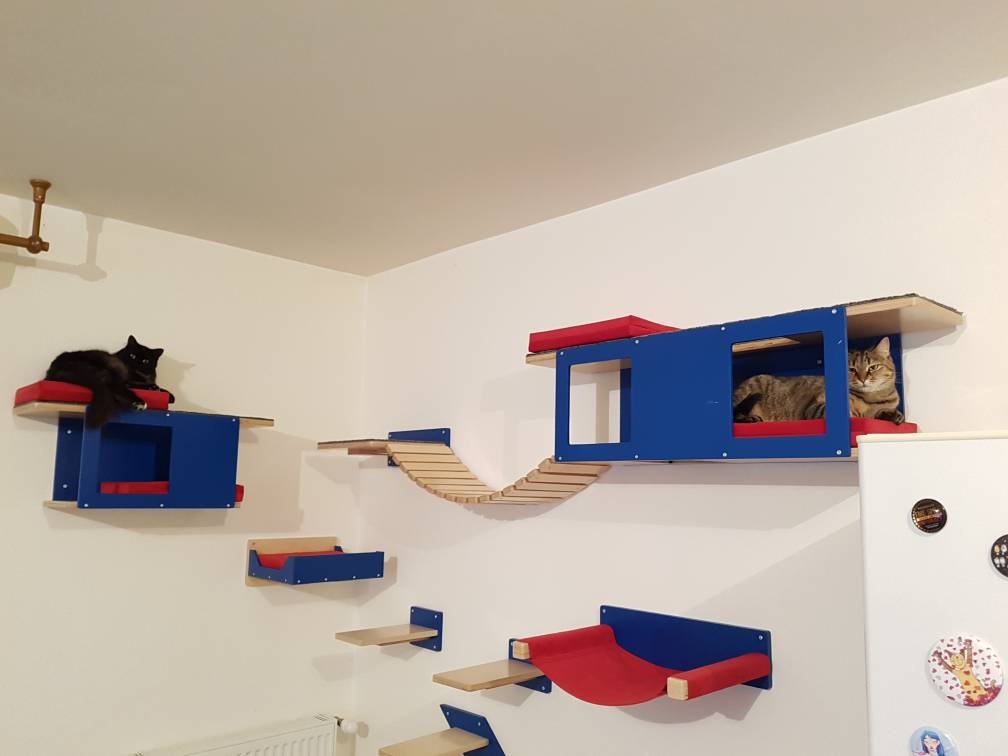 Cat Wall Shelf Bridge Bed Bundle - Slightly Less Big Corner Bundle - Scratchy Things Premium Pet Furniture