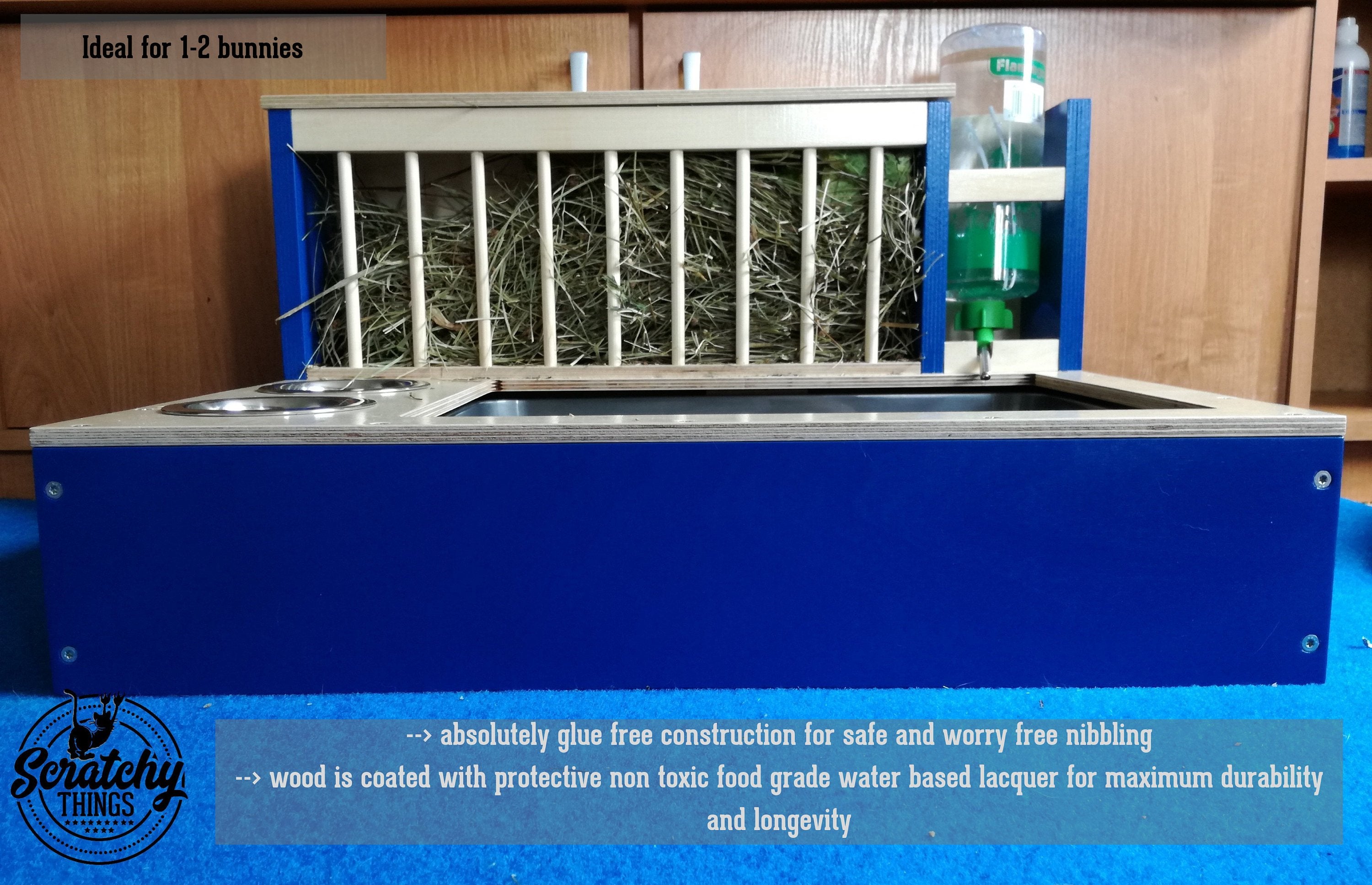 Rabbit Hay Feeder Water Litter box - Nibbler Combo Spectra 4in1 - Scratchy Things Premium Pet Furniture