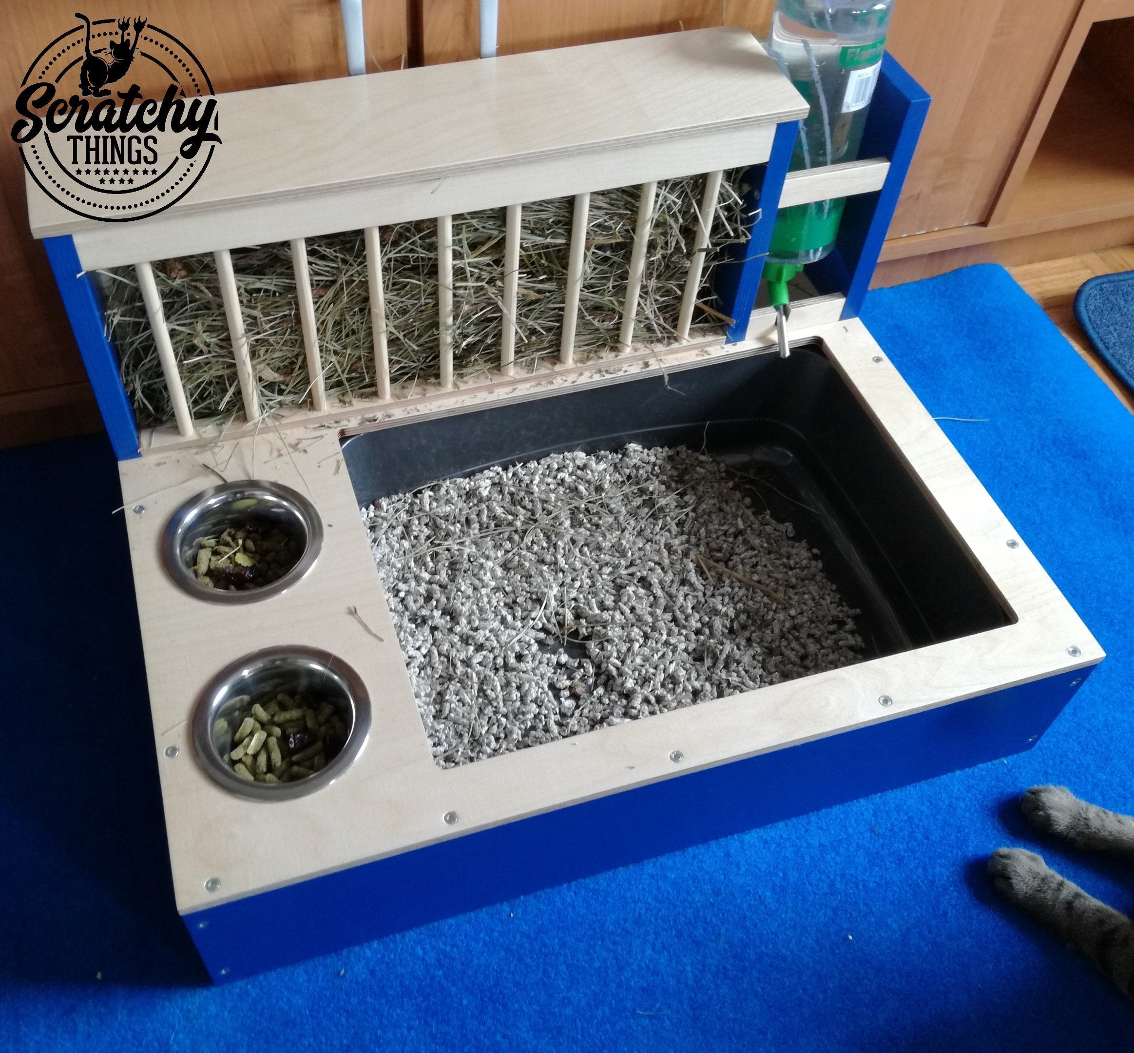 Rabbit Hay Feeder Water Litter box - Nibbler Combo Spectra 4in1 - Scratchy Things Premium Pet Furniture