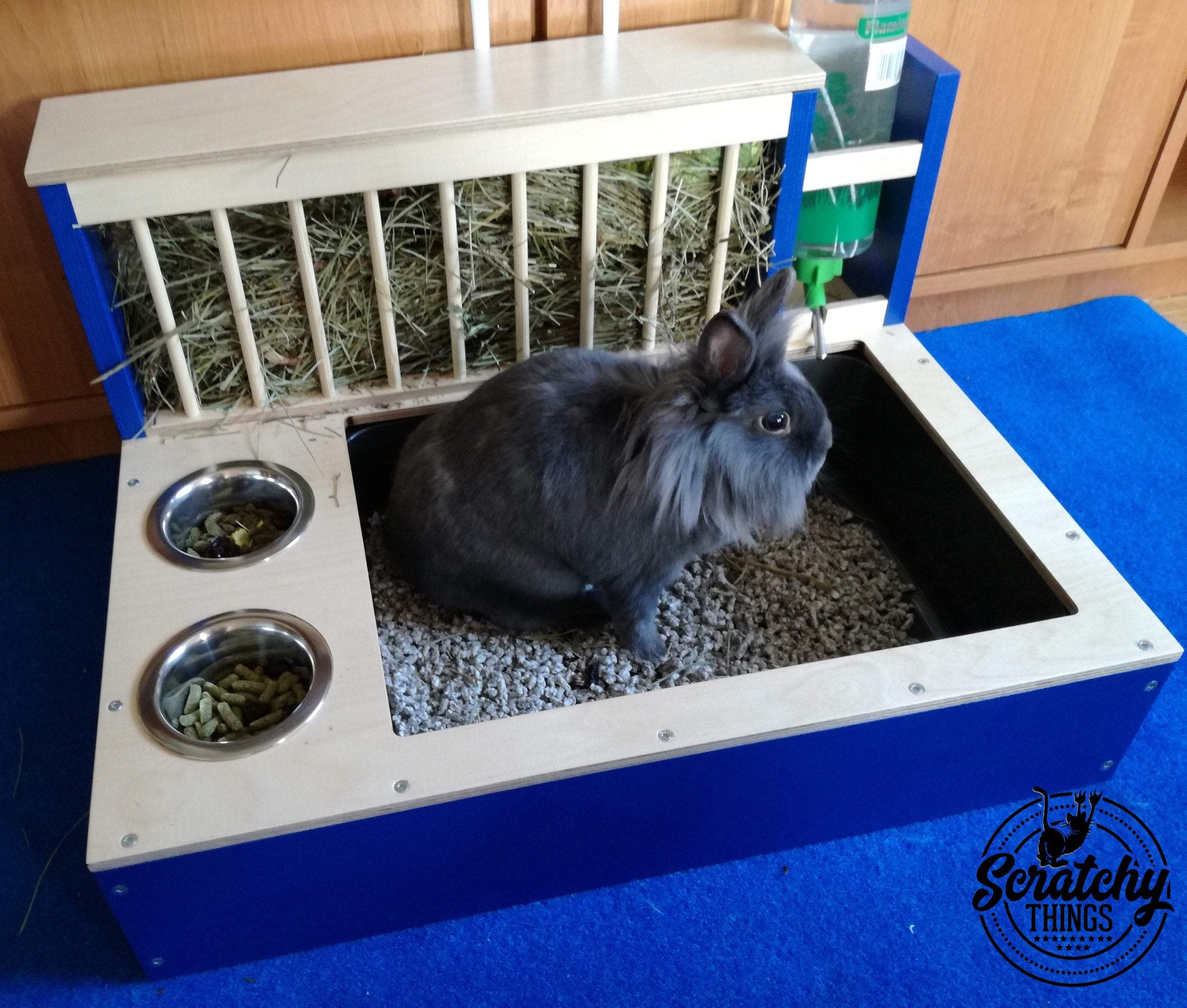 Rabbit Hay Feeder Water Litter box - Nibbler Combo Spectra 4in1 - Scratchy Things Premium Pet Furniture