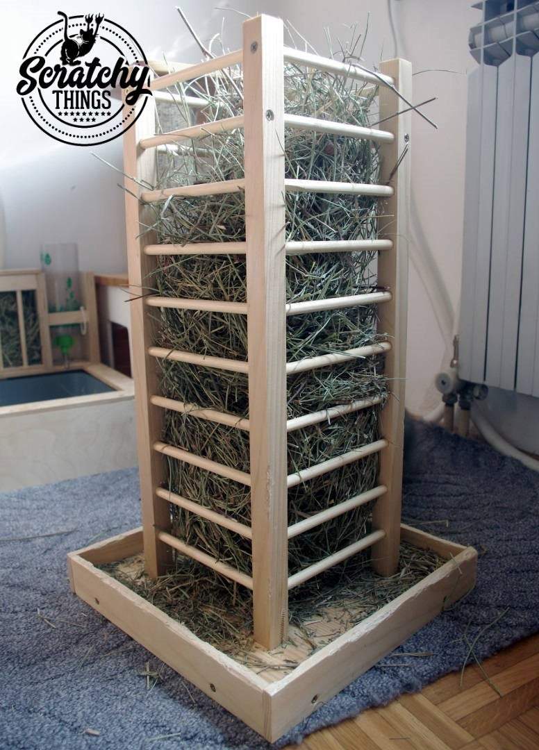Rabbit Hay Rack Feeder Tower - Nibbler HayTower - Scratchy Things Premium Pet Furniture